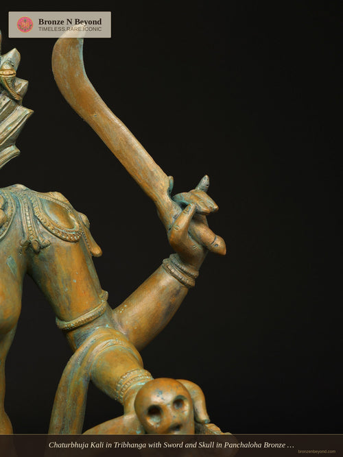Chaturbhuja Kali in Tribhanga with Sword and Skull in Panchaloha Bronze – Swamimalai, Tamil Nadu