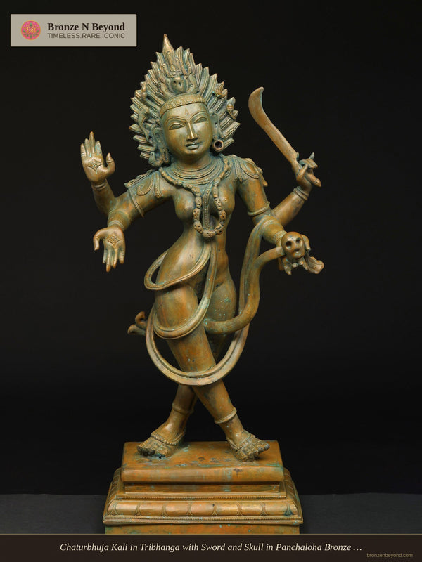 Chaturbhuja Kali in Tribhanga with Sword and Skull in Panchaloha Bronze