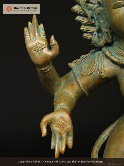 Chaturbhuja Kali in Tribhanga with Sword and Skull in Panchaloha Bronze – Swamimalai, Tamil Nadu