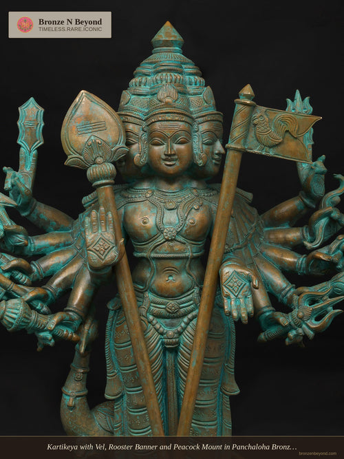 Kartikeya with Vel, Rooster Banner and Peacock Mount in Panchaloha Bronze – Swamimalai, Tamil Nadu