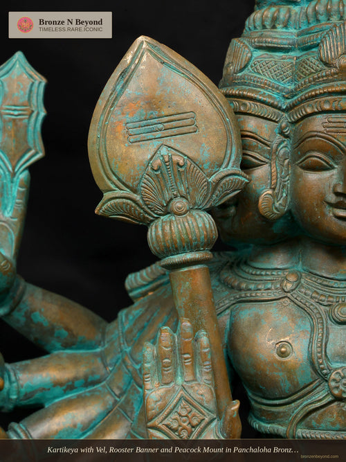 Kartikeya with Vel, Rooster Banner and Peacock Mount in Panchaloha Bronze – Swamimalai, Tamil Nadu