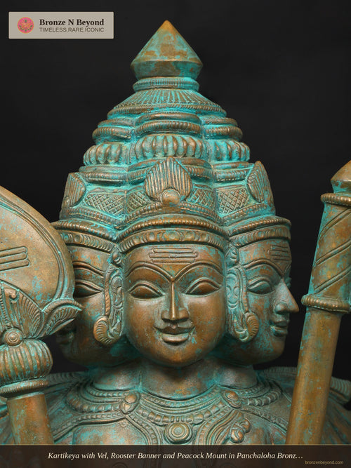 Kartikeya with Vel, Rooster Banner and Peacock Mount in Panchaloha Bronze – Swamimalai, Tamil Nadu