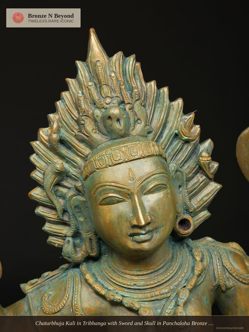 Chaturbhuja Kali in Tribhanga with Sword and Skull in Panchaloha Bronze – Swamimalai, Tamil Nadu