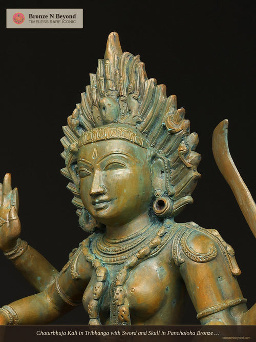 Chaturbhuja Kali in Tribhanga with Sword and Skull in Panchaloha Bronze – Swamimalai, Tamil Nadu