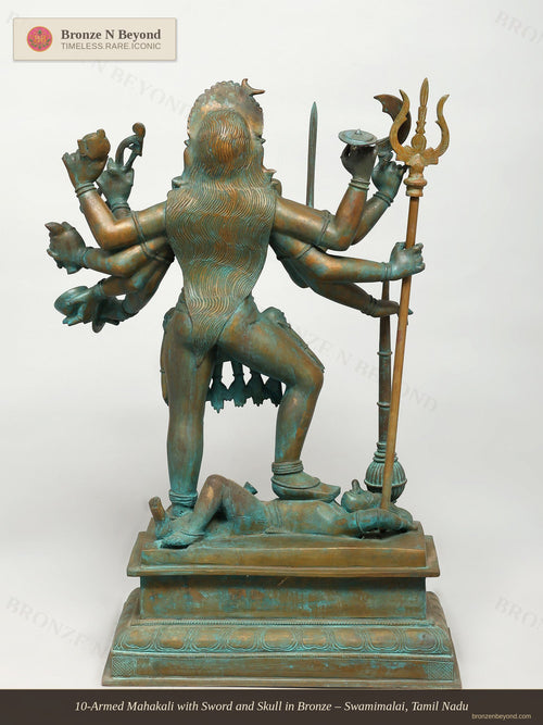 10-Armed Mahakali with Sword and Skull in Bronze – Swamimalai, Tamil Nadu