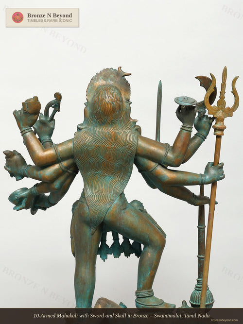 10-Armed Mahakali with Sword and Skull in Bronze – Swamimalai, Tamil Nadu