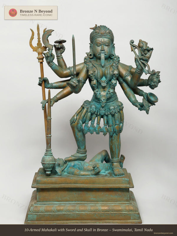 10-Armed Mahakali with Sword and Skull in Bronze