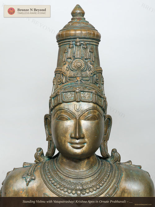 Standing Vishnu with Vatapatrashayi Krishna Apex in Ornate Prabhavali – Bronze, Swamimalai