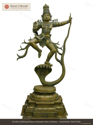 Krishna Subduing Kaliya in Dynamic Pose in Bronze