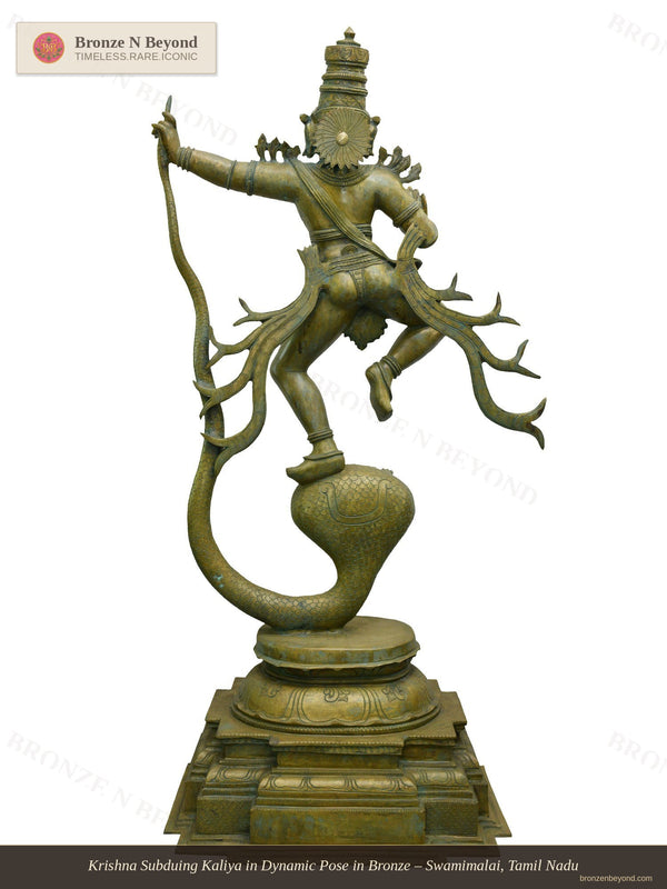 Krishna Subduing Kaliya in Dynamic Pose in Bronze – Swamimalai, Tamil Nadu