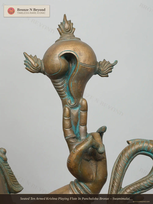 Seated Ten Armed Krishna Playing Flute In Panchaloha Bronze – Swamimalai, Tamil Nadu
