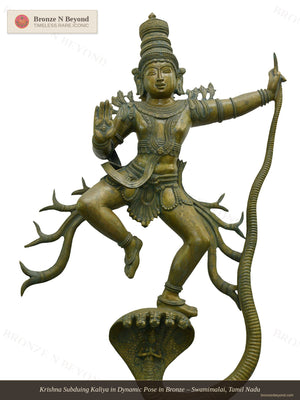 Krishna Subduing Kaliya in Dynamic Pose in Bronze – Swamimalai, Tamil Nadu