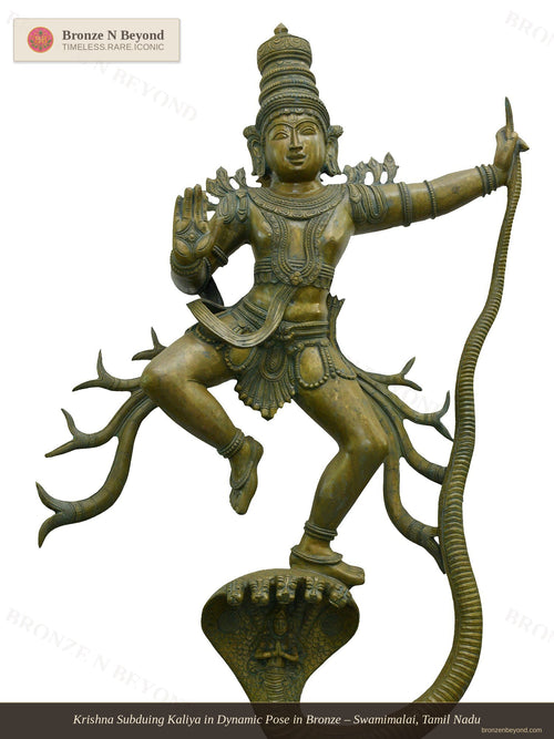 Krishna Subduing Kaliya in Dynamic Pose in Bronze – Swamimalai, Tamil Nadu