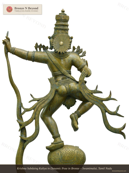 Krishna Subduing Kaliya in Dynamic Pose in Bronze – Swamimalai, Tamil Nadu