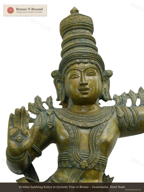 Krishna Subduing Kaliya in Dynamic Pose in Bronze – Swamimalai, Tamil Nadu