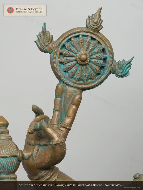 Seated Ten Armed Krishna Playing Flute In Panchaloha Bronze – Swamimalai, Tamil Nadu