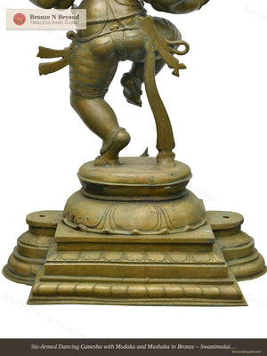 Six-Armed Dancing Ganesha with Modaka and Mushaka in Bronze – Swamimalai, Tamil Nadu
