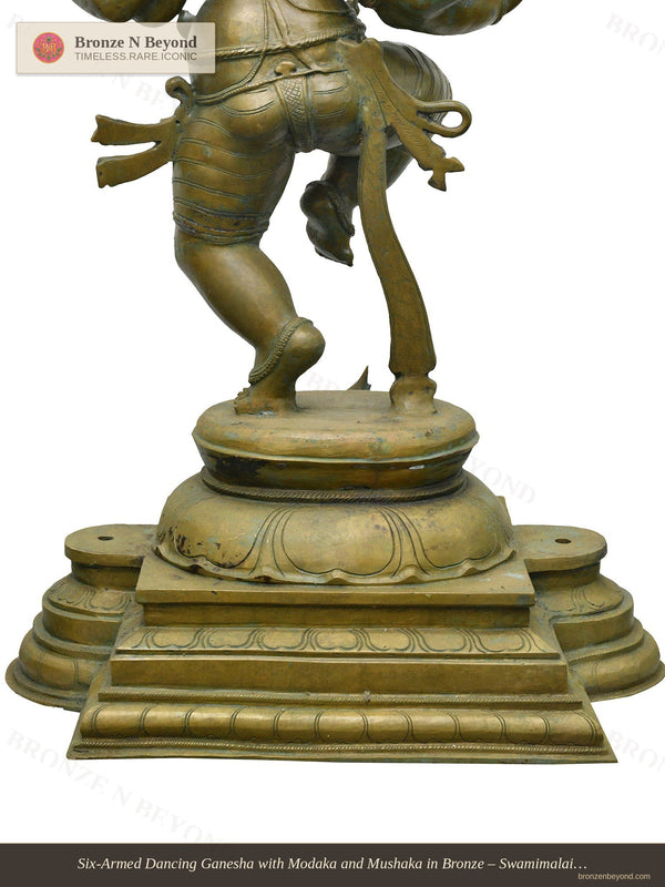 Six-Armed Dancing Ganesha with Modaka and Mushaka in Bronze – Swamimalai, Tamil Nadu
