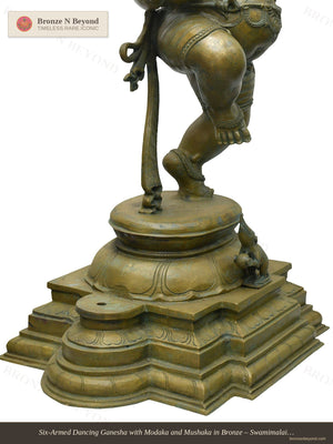 Six-Armed Dancing Ganesha with Modaka and Mushaka in Bronze – Swamimalai, Tamil Nadu