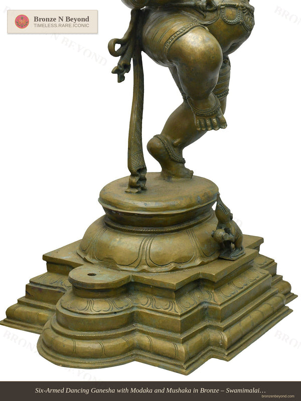 Six-Armed Dancing Ganesha with Modaka and Mushaka in Bronze – Swamimalai, Tamil Nadu