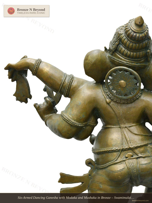 Six-Armed Dancing Ganesha with Modaka and Mushaka in Bronze – Swamimalai, Tamil Nadu