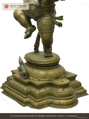 Six-Armed Dancing Ganesha with Modaka and Mushaka in Bronze – Swamimalai, Tamil Nadu