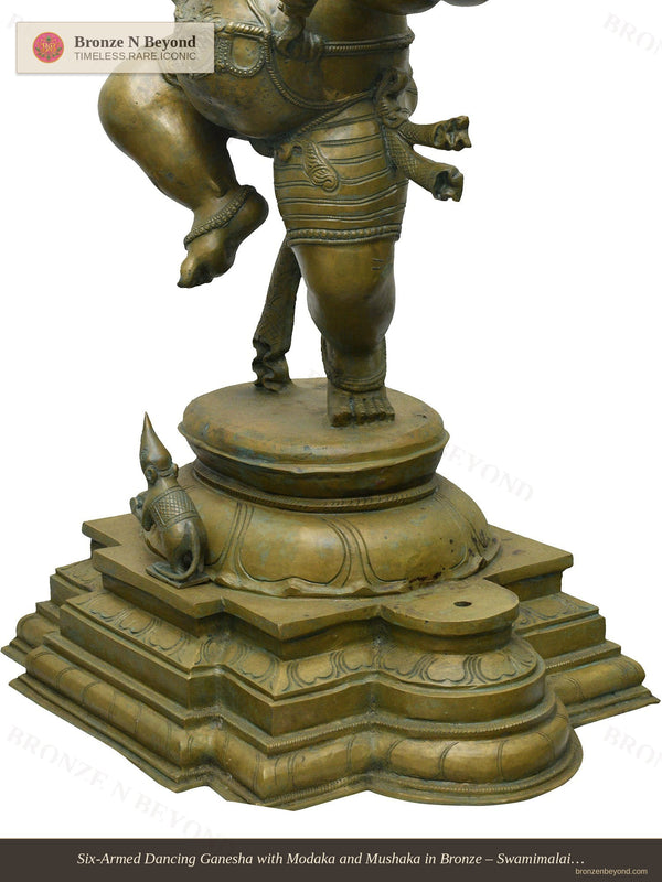 Six-Armed Dancing Ganesha with Modaka and Mushaka in Bronze – Swamimalai, Tamil Nadu