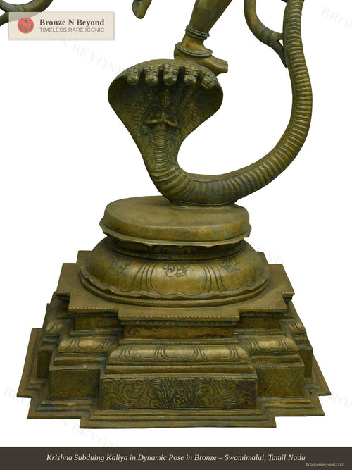 Krishna Subduing Kaliya in Dynamic Pose in Bronze – Swamimalai, Tamil Nadu
