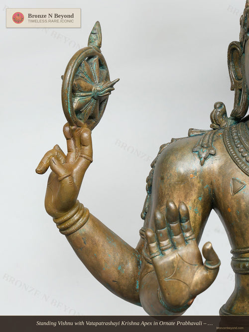 Standing Vishnu with Vatapatrashayi Krishna Apex in Ornate Prabhavali – Bronze, Swamimalai