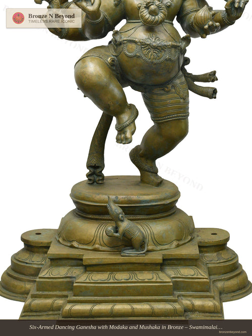 Six-Armed Dancing Ganesha with Modaka and Mushaka in Bronze – Swamimalai, Tamil Nadu