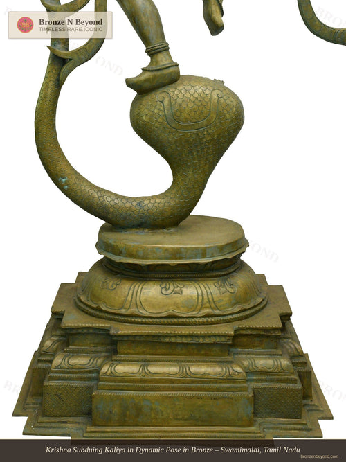 Krishna Subduing Kaliya in Dynamic Pose in Bronze – Swamimalai, Tamil Nadu