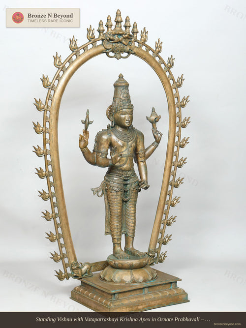 Standing Vishnu with Vatapatrashayi Krishna Apex in Ornate Prabhavali – Bronze, Swamimalai