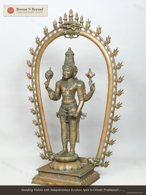 Standing Vishnu with Vatapatrashayi Krishna Apex in Ornate Prabhavali