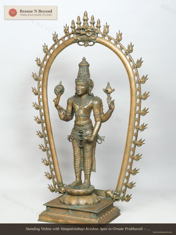 Standing Vishnu with Vatapatrashayi Krishna Apex in Ornate Prabhavali