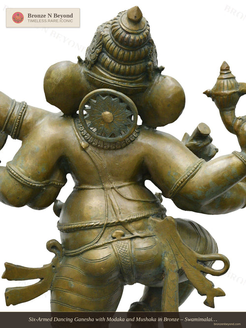 Six-Armed Dancing Ganesha with Modaka and Mushaka in Bronze – Swamimalai, Tamil Nadu