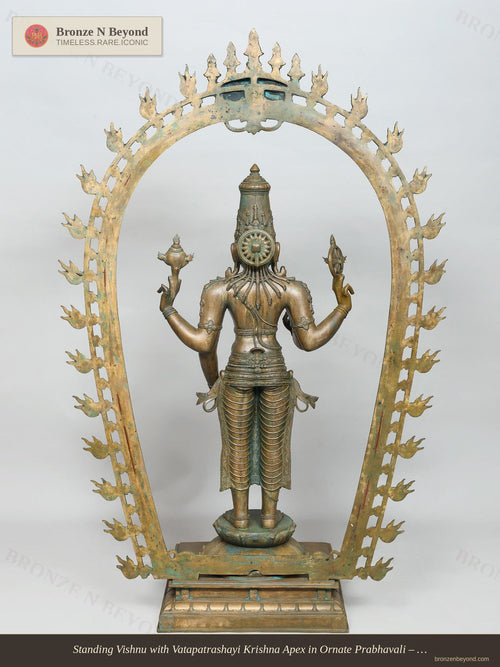 Standing Vishnu with Vatapatrashayi Krishna Apex in Ornate Prabhavali – Bronze, Swamimalai