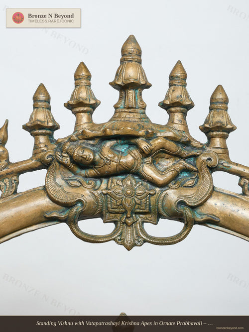 Standing Vishnu with Vatapatrashayi Krishna Apex in Ornate Prabhavali – Bronze, Swamimalai