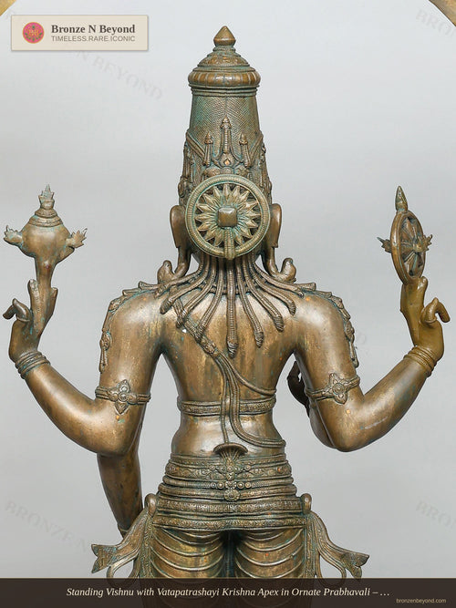 Standing Vishnu with Vatapatrashayi Krishna Apex in Ornate Prabhavali – Bronze, Swamimalai