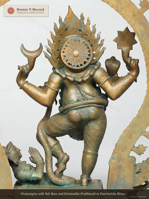 Pratyangira with Yali Base and Kirtimukha Prabhavali in Panchaloha Bronze – Swamimalai, Tamil Nadu