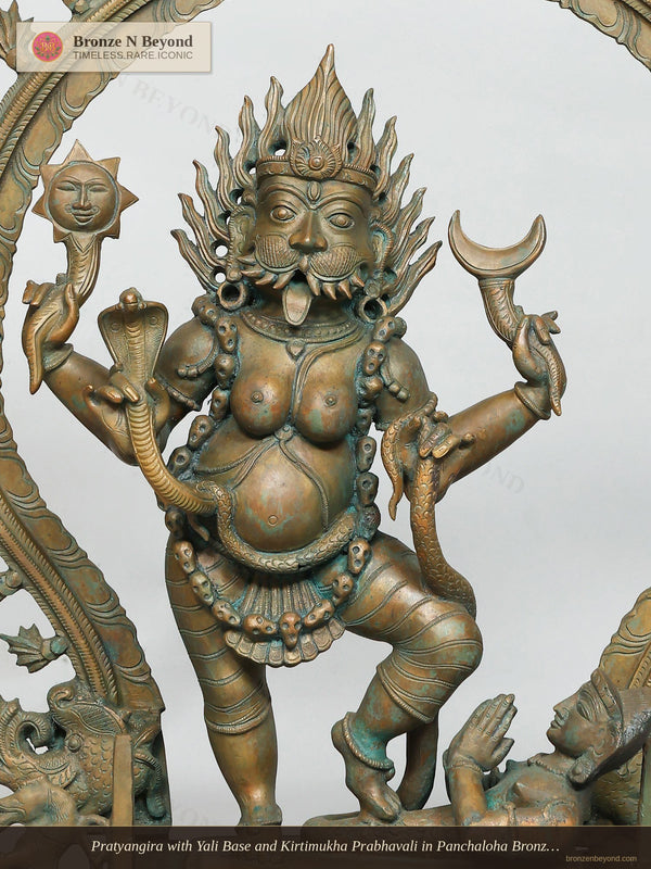 Pratyangira with Yali Base and Kirtimukha Prabhavali in Panchaloha Bronze – Swamimalai, Tamil Nadu