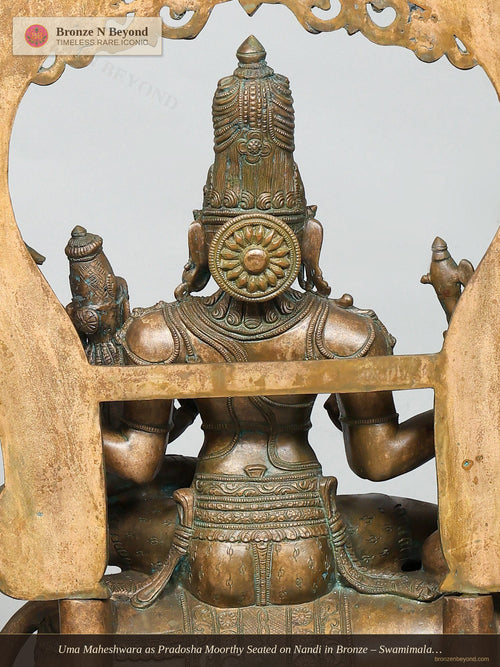 Uma Maheshwara as Pradosha Moorthy Seated on Nandi in Bronze – Swamimalai, Tamil Nadu