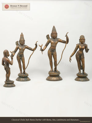 Classical Chola Style Rama Darbar with Rama, Sita, Lakshmana and Hanuman in Panchaloha Bronze