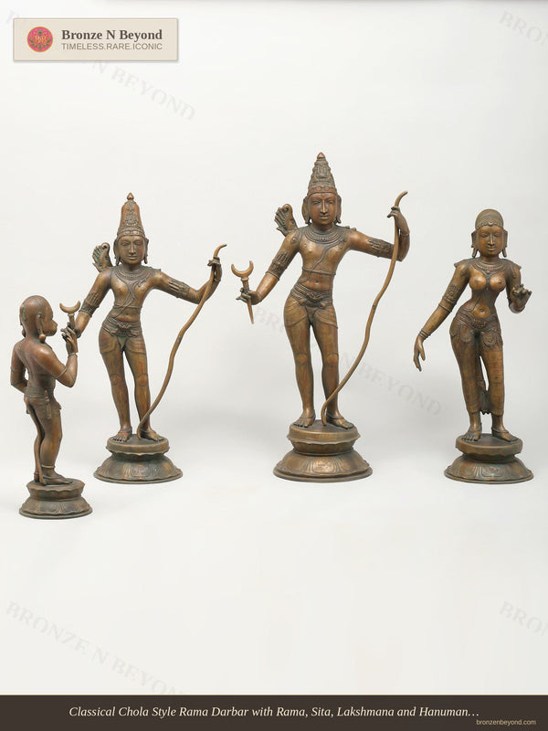 Classical Chola Style Rama Darbar with Rama, Sita, Lakshmana and Hanuman in Panchaloha Bronze
