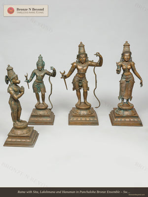 Rama with Sita, Lakshmana and Hanuman in Panchaloha Bronze Ensemble