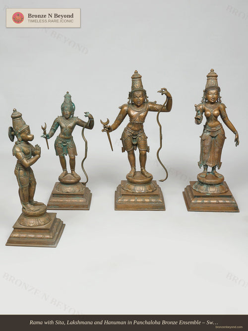 Rama with Sita, Lakshmana and Hanuman in Panchaloha Bronze Ensemble