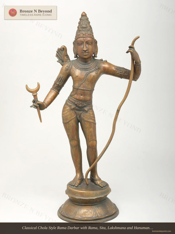 Classical Chola Style Rama Darbar with Rama, Sita, Lakshmana and Hanuman in Panchaloha Bronze – Swamimalai, Tamil Nadu
