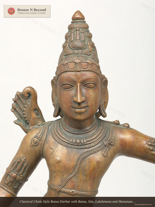 Classical Chola Style Rama Darbar with Rama, Sita, Lakshmana and Hanuman in Panchaloha Bronze – Swamimalai, Tamil Nadu