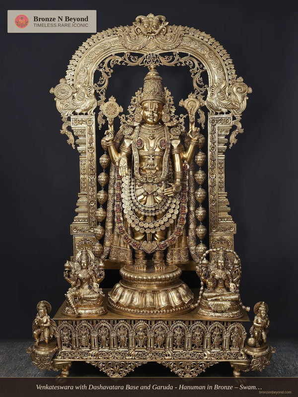Venkateswara with Dashavatara Base and Garuda- Hanuman in Bronze