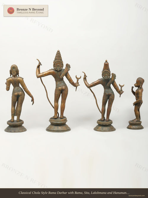 Classical Chola Style Rama Darbar with Rama, Sita, Lakshmana and Hanuman in Panchaloha Bronze – Swamimalai, Tamil Nadu