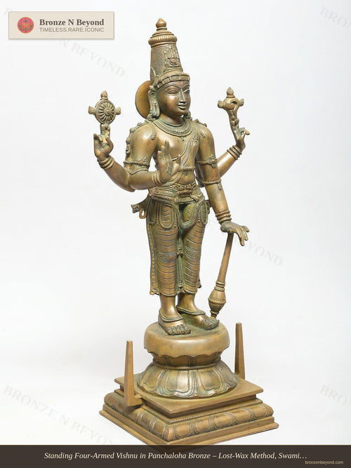Standing Four-Armed Vishnu in Panchaloha Bronze – Lost-Wax Method, Swamimalai